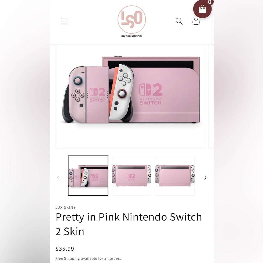 Lux Skins Pretty in Pink Nintendo Switch 2 Skin Full Set Hearts Logo